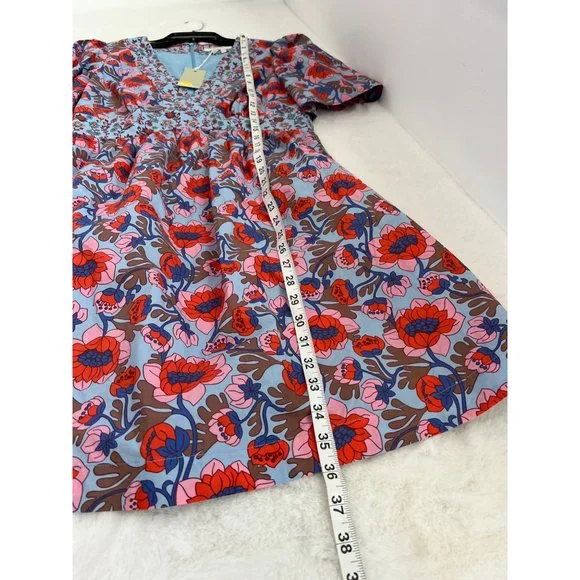 New Boden Size 6R V-Neck Contrast Detail Dress Dusty Blue, Terrace Bud Summer - Picture 7 of 15